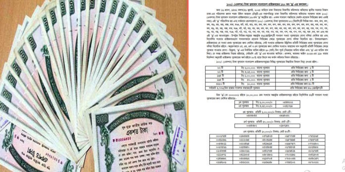 ১০০ টাকার প্রাইজবন্ডের ১২০তম ড্র-এর ফলাফলের তালিকা, যেখানে প্রথম পুরস্কার বিজয়ীর নম্বর দেখানো হচ্ছে।