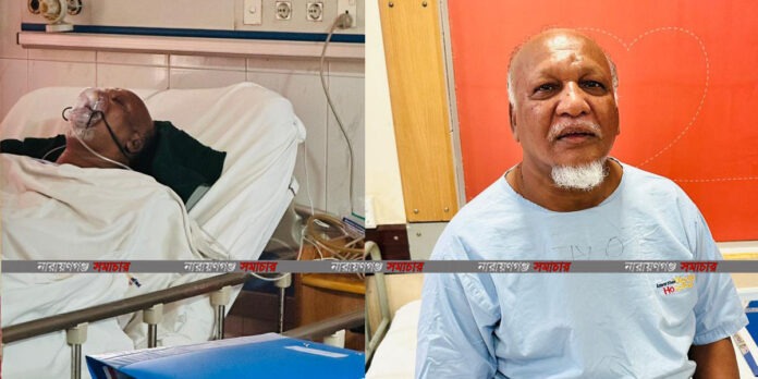 হাসপাতালে চিকিৎসারত ফতুল্লা থানা বিএনপি নেতা আকবর আলী সুমন।
