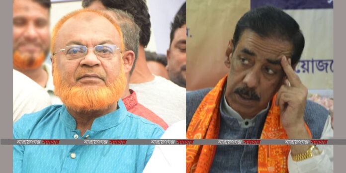 নারায়ণগঞ্জ-৪ আসনের সাবেক এমপি, বিএনপি নেতা আলহাজ্ব মুহাম্মদ গিয়াস উদ্দিন ও আওয়ামীলীগের সাবেক এমপি শামীম ওসমান।