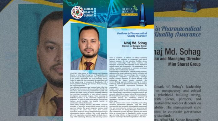 গ্লোবাল হেলথ অ্যাওয়ার্ডস আন্তর্জাতিক স্বীকৃতি পেলেন ব্যবসায়ী মো. সোহাগ